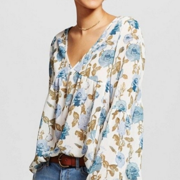 Mossimo Supply Co. Tops - Mossimo Supply Co. Target Blue Floral Boho Blouse Size Medium NEW NWT